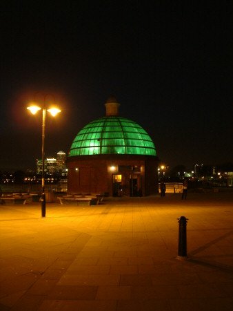 Greenwich Foot Tunnel entrance at night