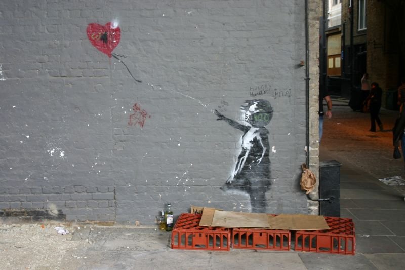 Homeless guy likes Banksy art