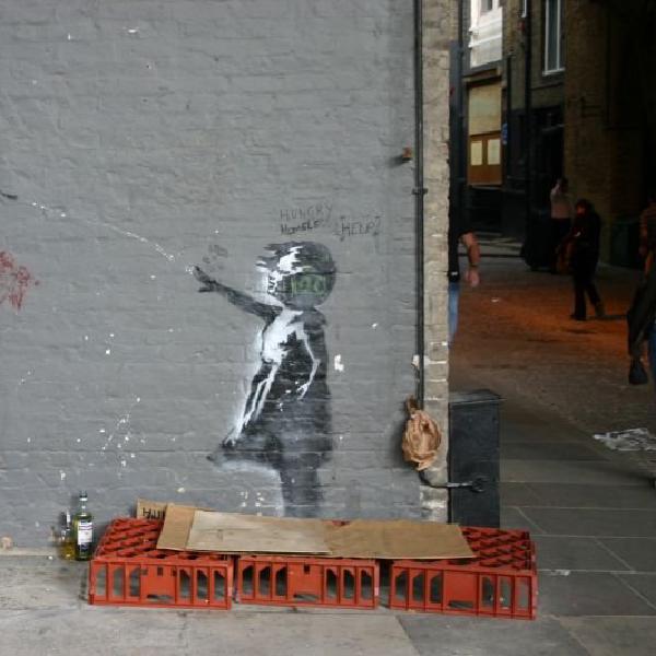 Homeless guy likes Banksy art