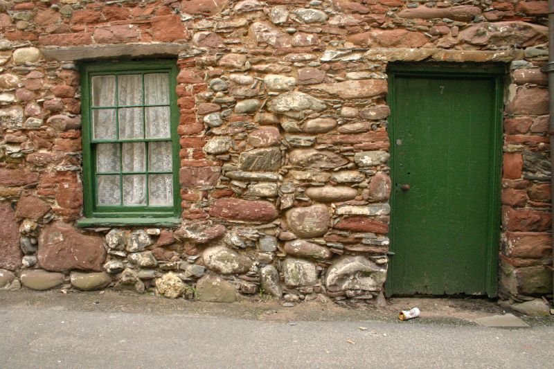 Old green door and window