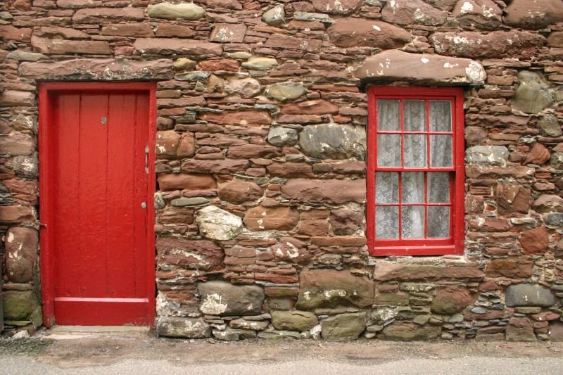 Old red door and window
