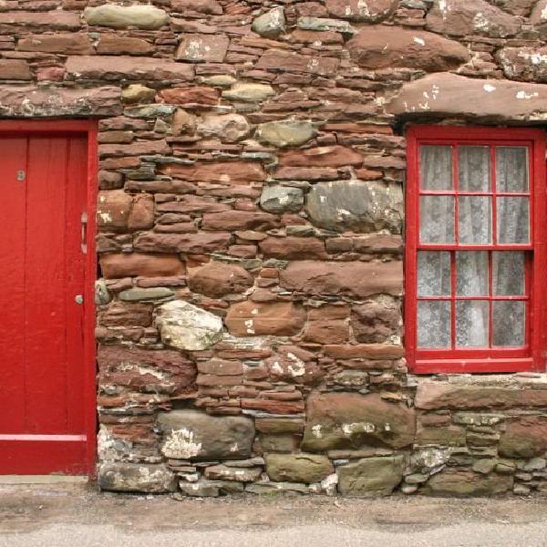 Old red door and window