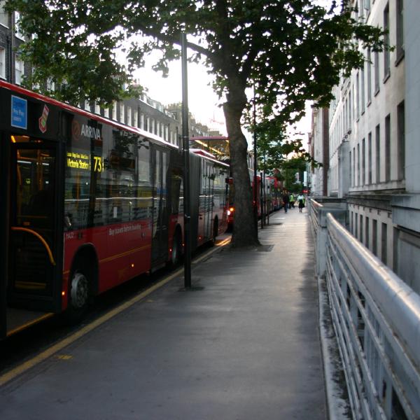 Busses parked on Gower Street