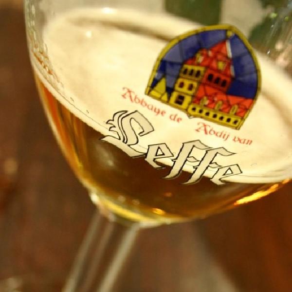 Glass of Leffe - half empty