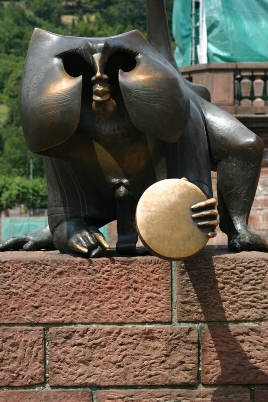 Baboon steals frisbee