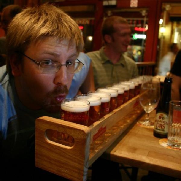 Boris starting the metre of beer