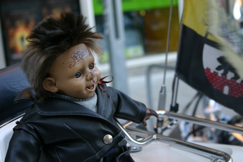 Freaky doll on the back of the Goldwing