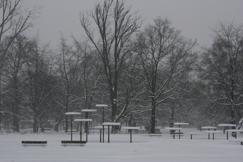 Snow-topped fountains