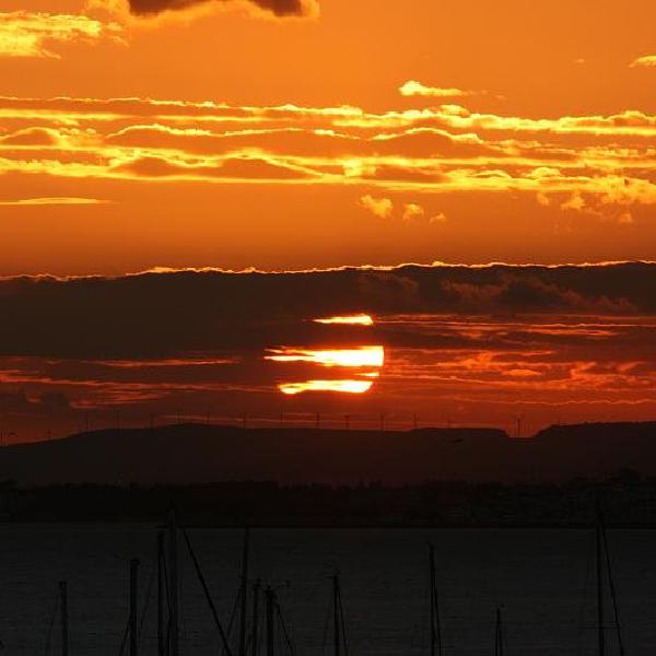 Sunset over wind turbines