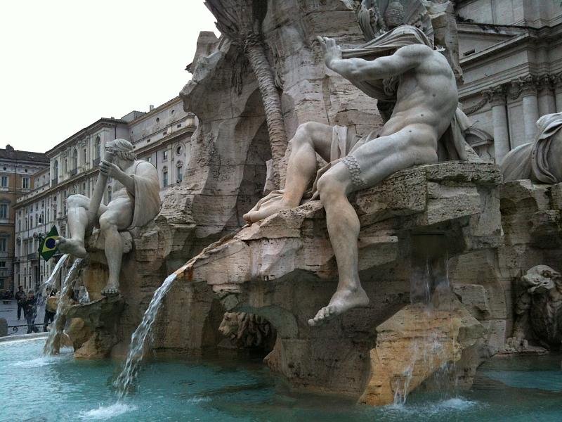 Climbing on the fountain