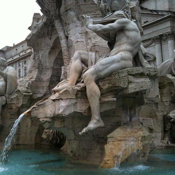 Climbing on the fountain