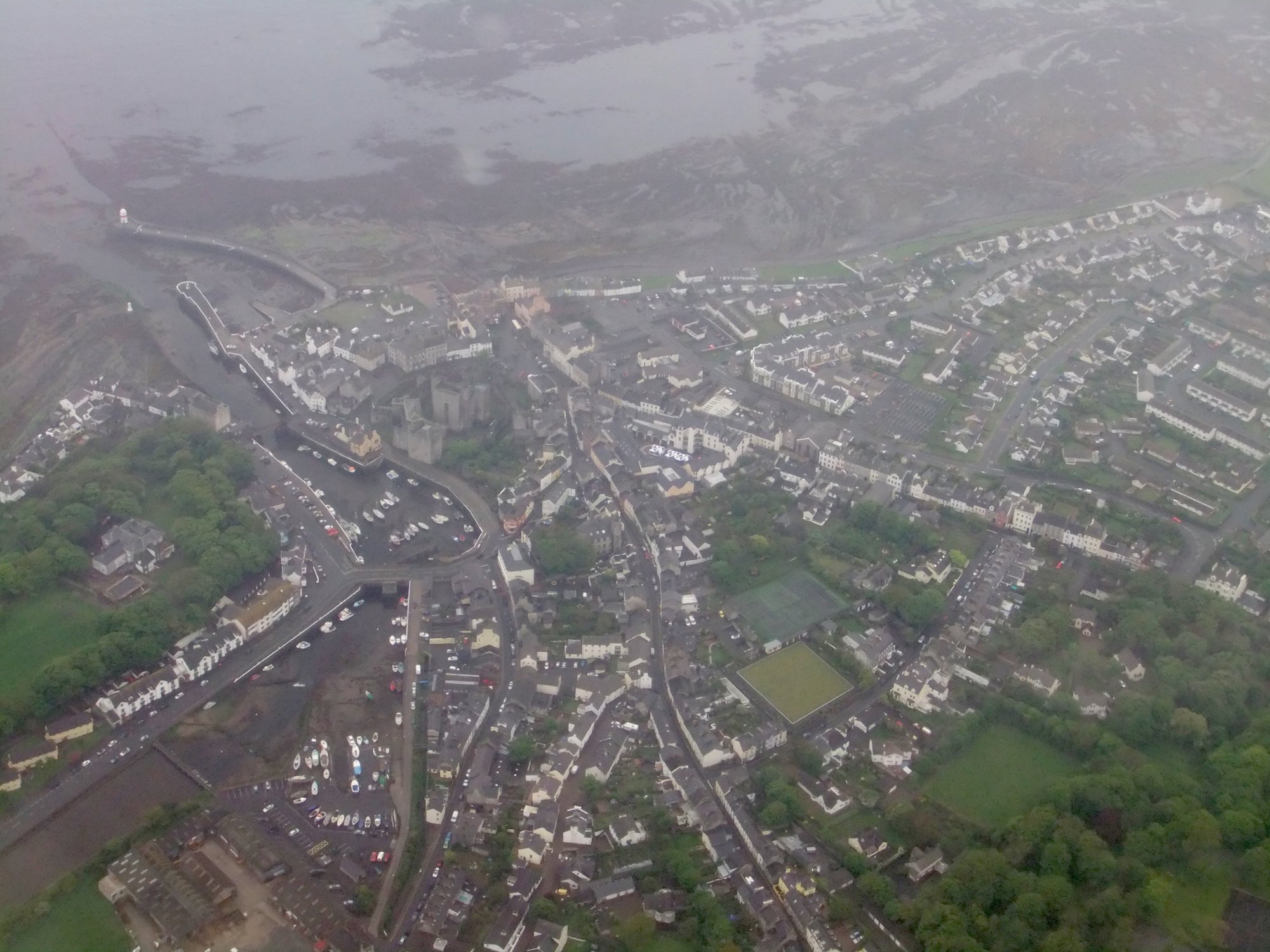 From above a misty Castletown