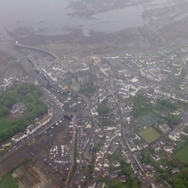 From above a misty Castletown