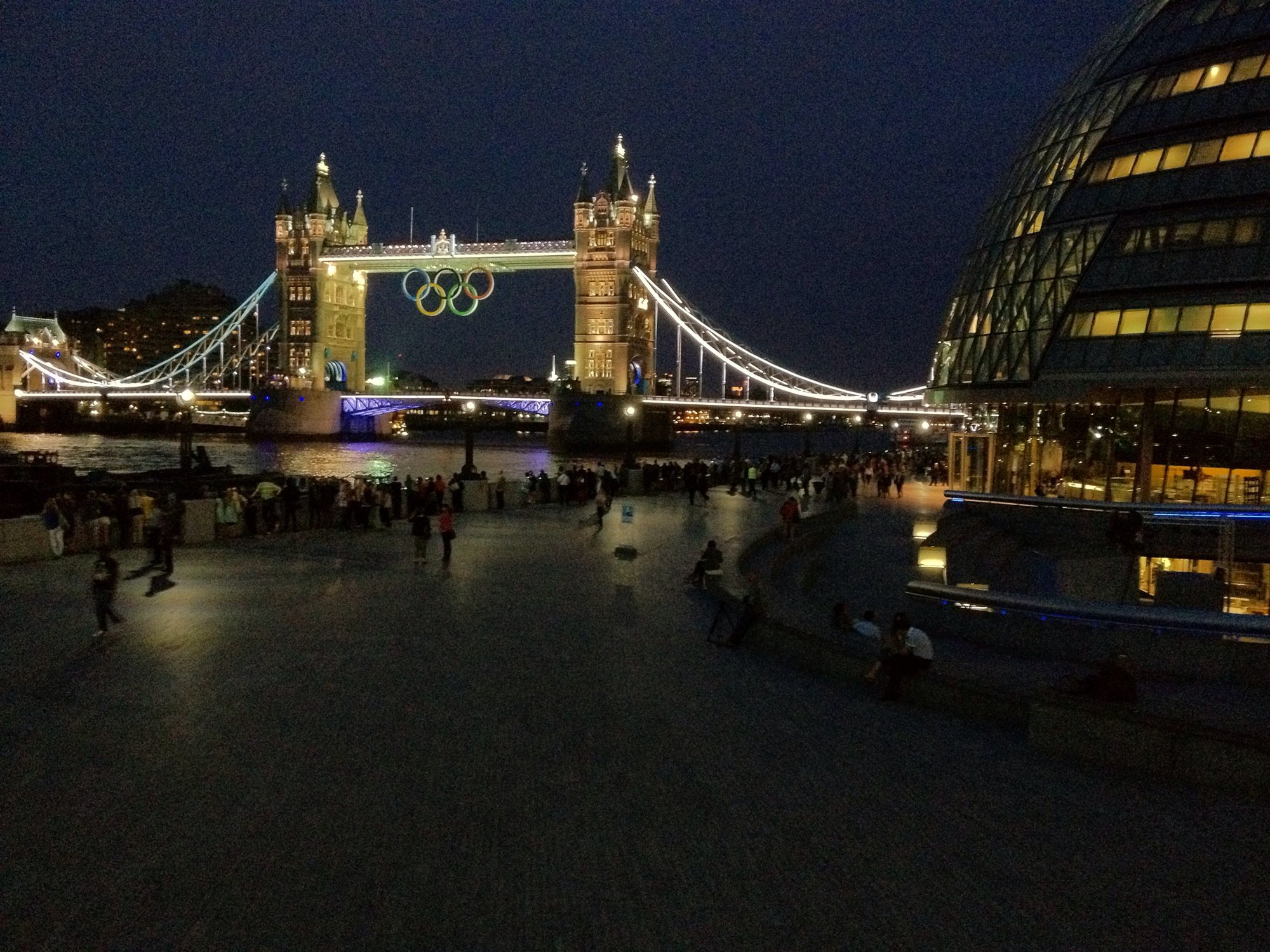 Tower Bridge with the Olympic Rings, and City Hall