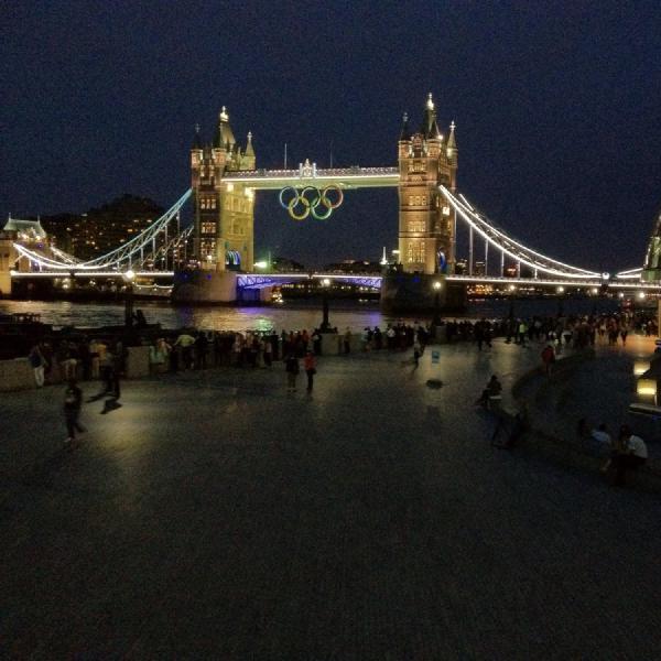 Tower Bridge with the Olympic Rings, and City Hall