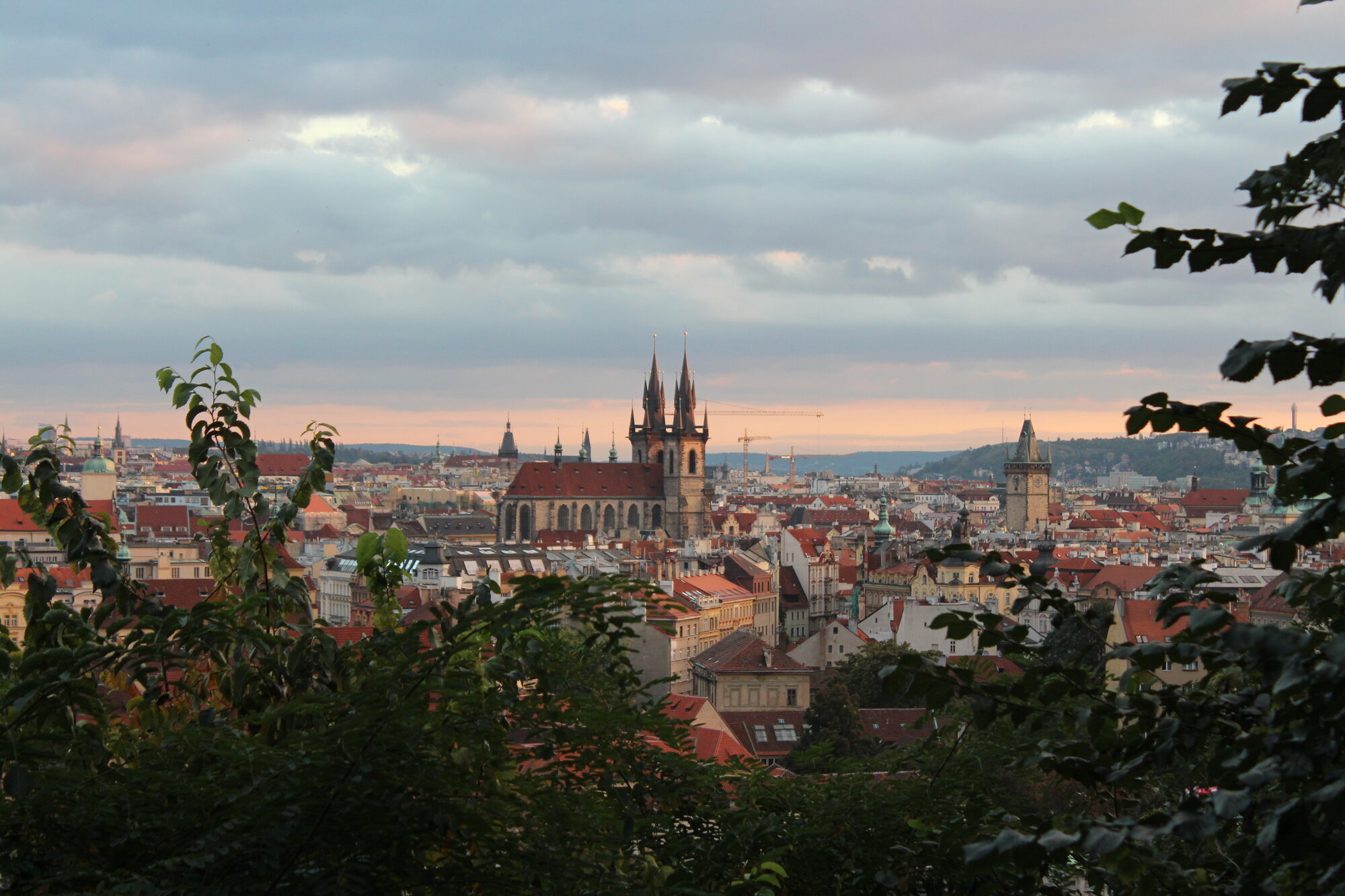 Sun setting over Prague