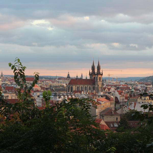 Sun setting over Prague