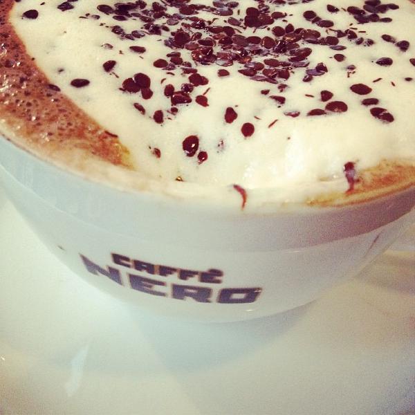 Chocolate speckled treat chocolate hotchocolate drink caffenero