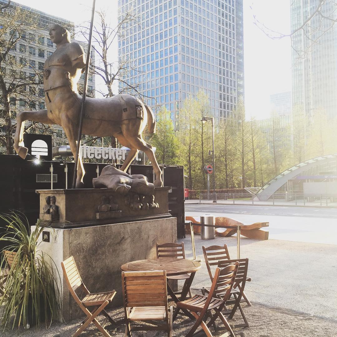 Relaxing with the centaur of Canary Wharf