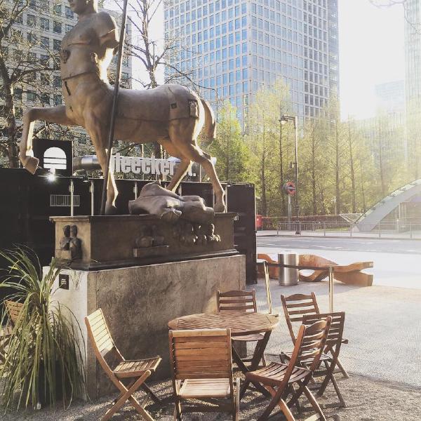 Relaxing with the centaur of Canary Wharf