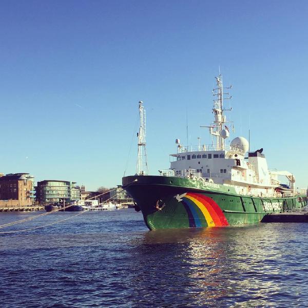 Greenpeace ship Esperanza moored by Tower Bridge