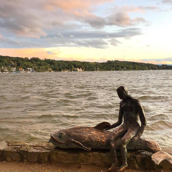 Sitting on the fish of the bay