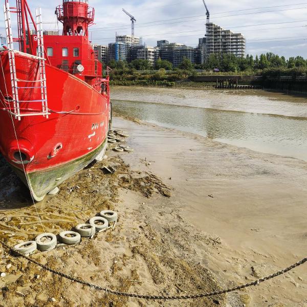 Lightship at low tide