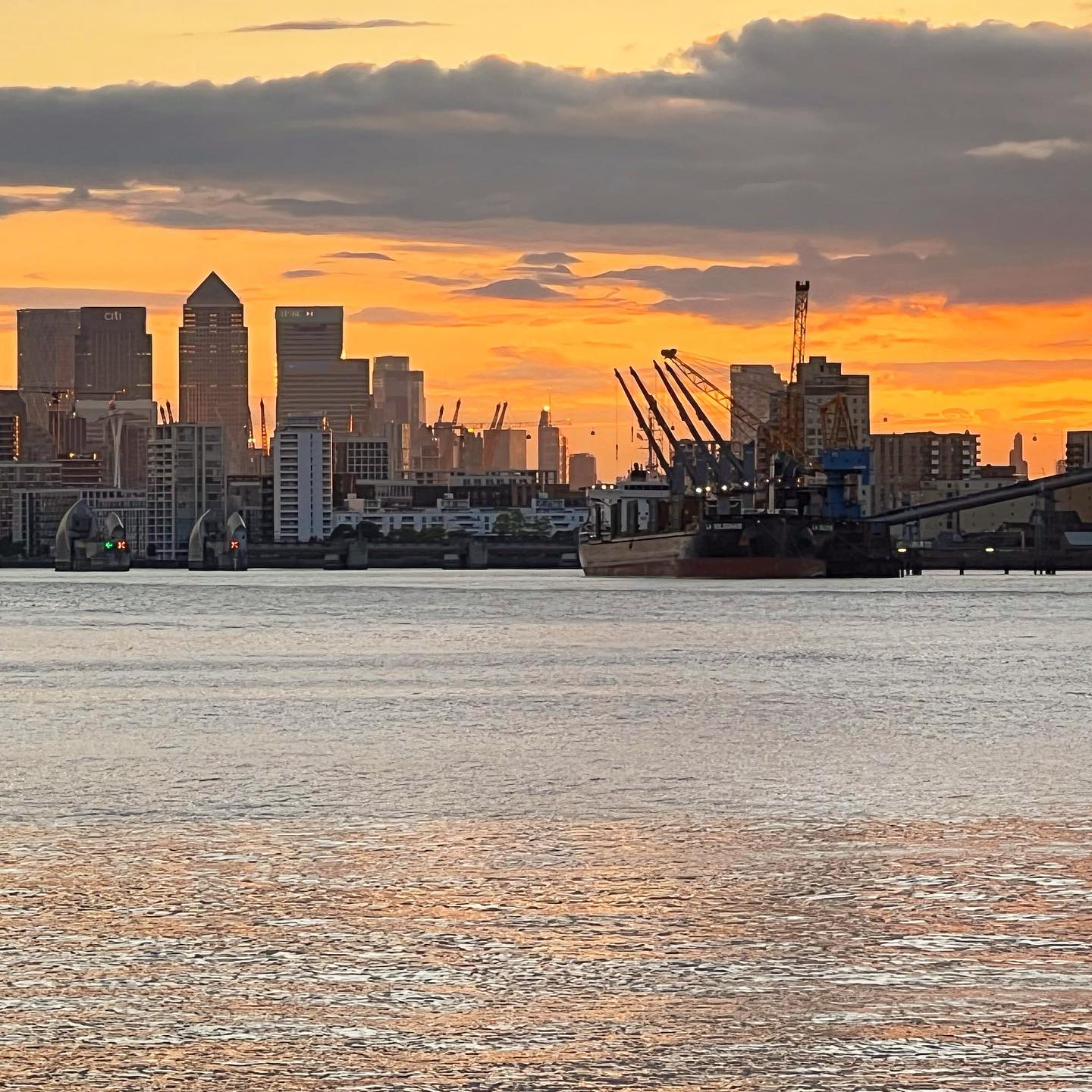 Unloading sugar at sunset