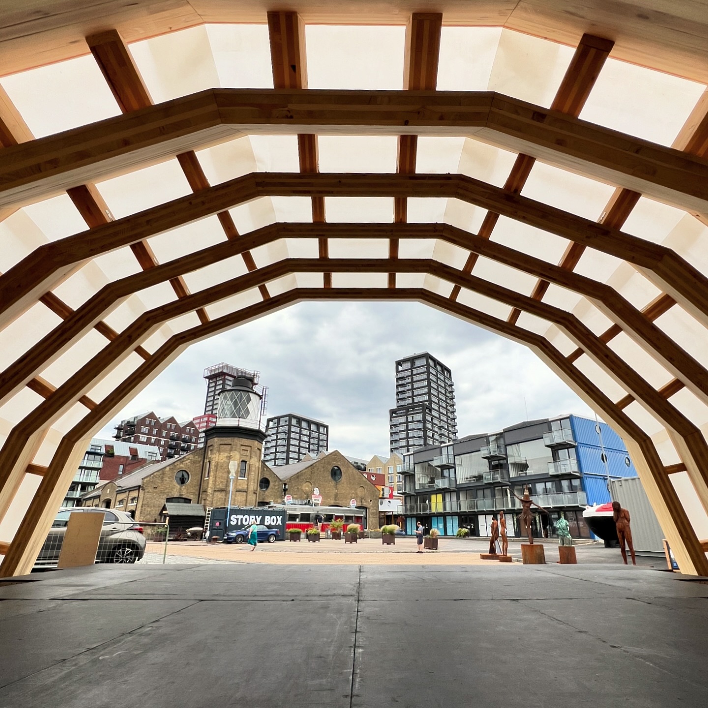 Trinity Buoy Wharf through the Armadillo Sound Pavilion