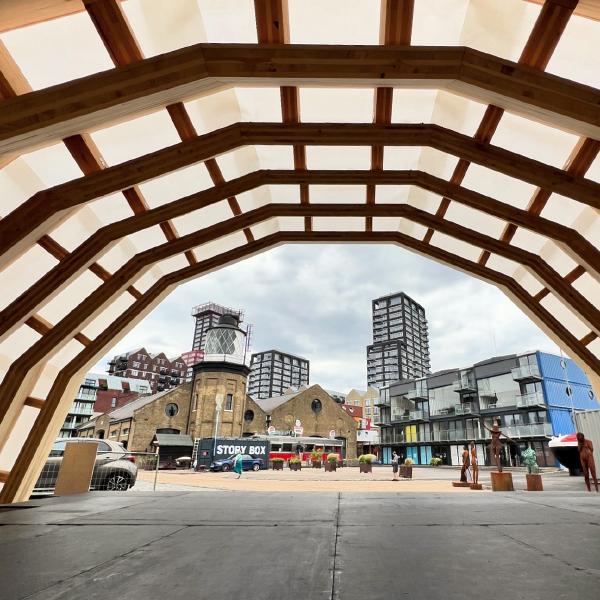 Trinity Buoy Wharf through the Armadillo Sound Pavilion