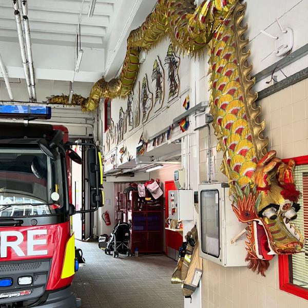 Chinese dragon watching over the Chinatown fire station