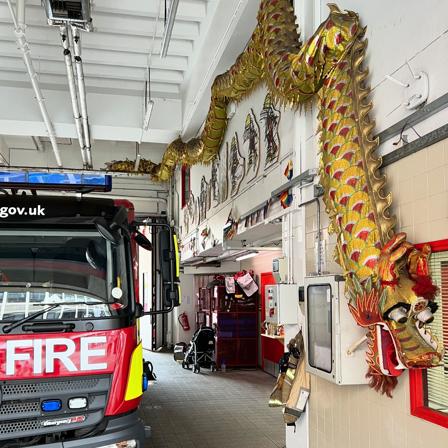 Chinese dragon watching over the Chinatown fire station